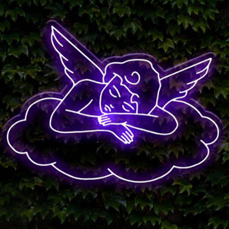 Неоновая настенная лампа Sleeping Angel Neon Wall Lamp Фиолетовый Прозрачный Фиолетовый в Краснодаре | Loft Concept 