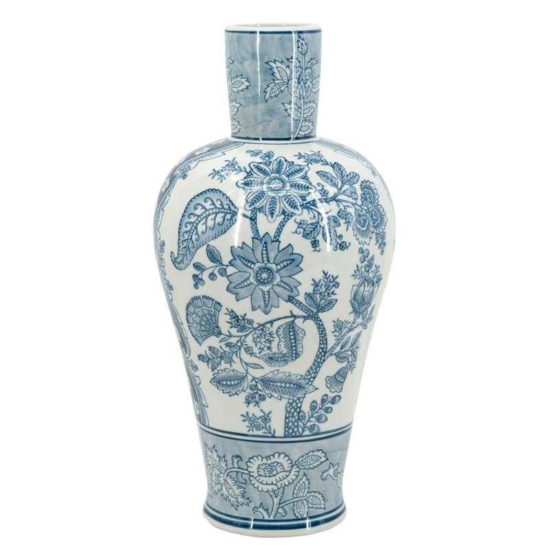 Ваза с голубым цветочным рисунком 43 см Blue & White Ornament Белый Голубой Ваза с голубым цветочным рисунком 43 см Blue & White Ornament Белый Голубой в Краснодаре | Loft Concept