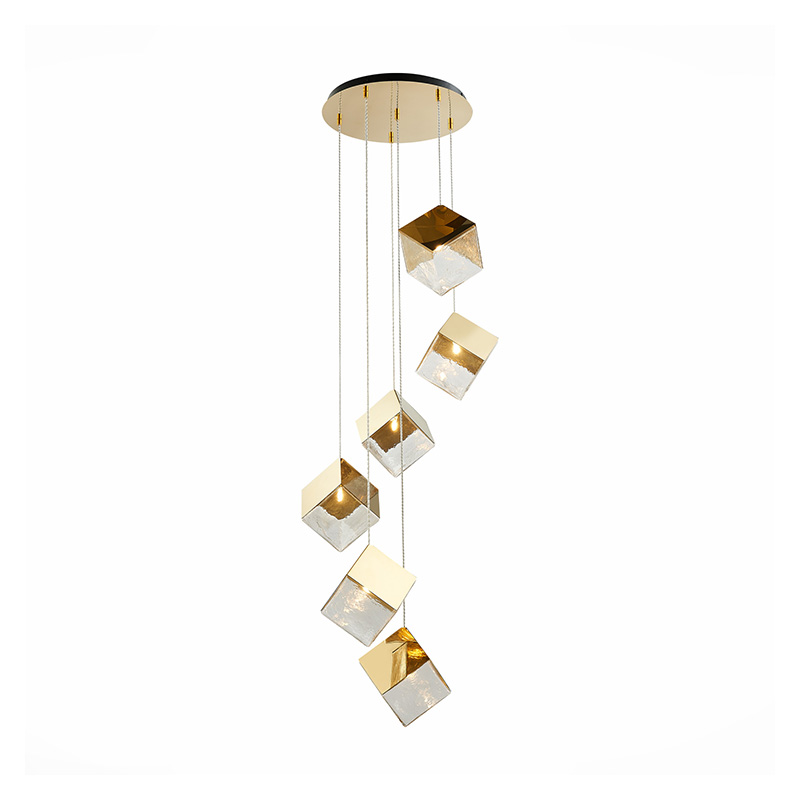 Потолочная люстра Pyrite Chandelier gold cube 6 Золотой Прозрачный в Краснодаре | Loft Concept 