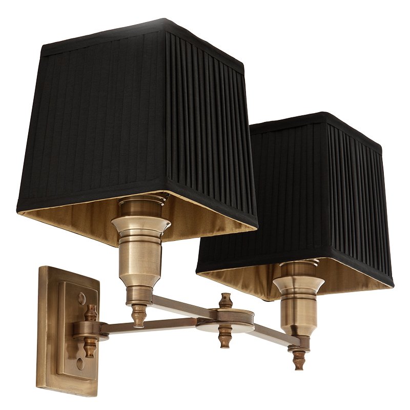 Бра Wall Lamp Lexington Double Brass+Black Латунь Античная полированная Черный в Краснодаре | Loft Concept 