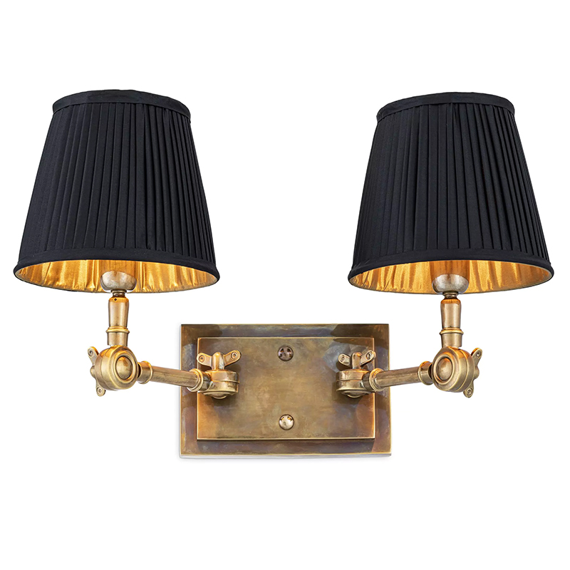 Бра Eichholtz Wall Lamp Wentworth Double Brass Винтажная латунь Черный в Краснодаре | Loft Concept 