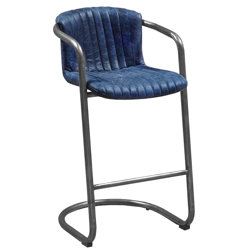 Барный стул Desmond bar stool LEATHER BLUE Синий Серый в Краснодаре | Loft Concept 