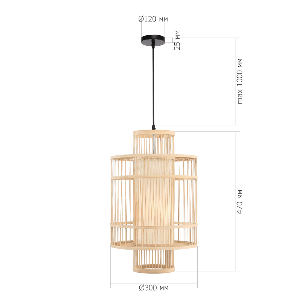 Подвесной светильник из деревянных прутьев с плафоном из натуральной ткани Light Inside the Cell в Краснодаре
