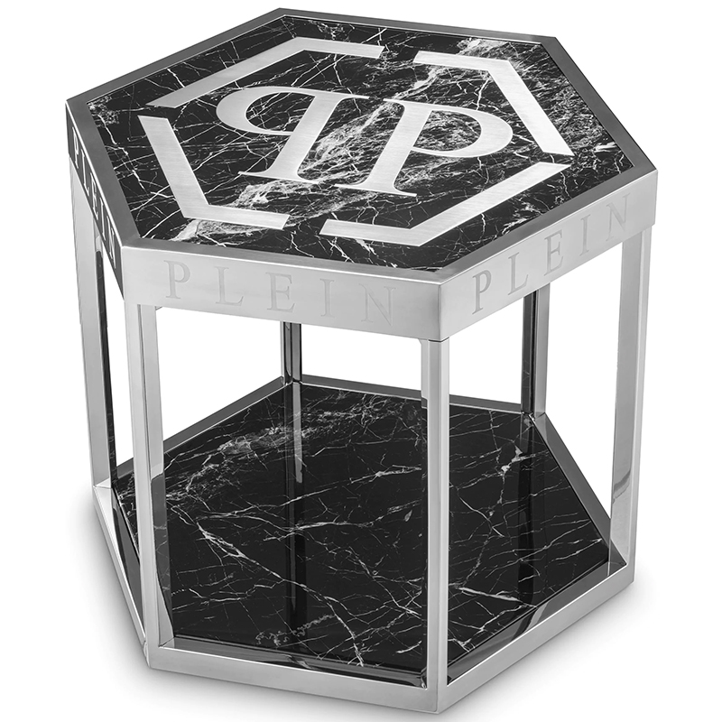 Приставной стол Philipp Plein Side Table Billionaire Chrome Хром Черный Мрамор Nero в Краснодаре | Loft Concept 