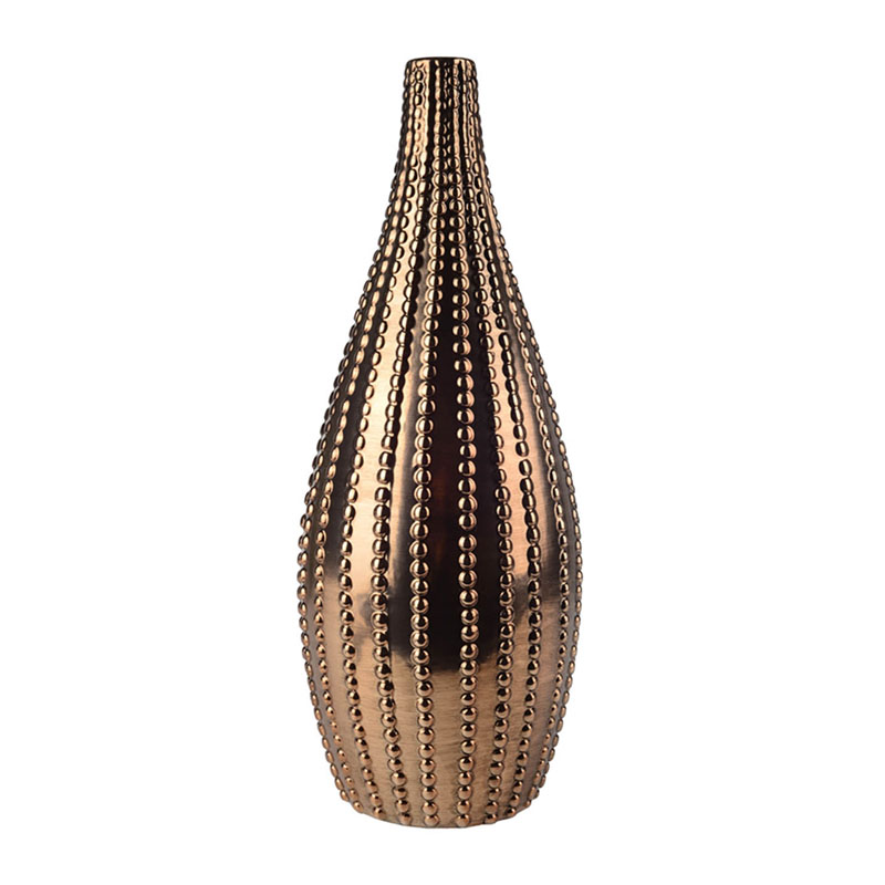 Ваза Ribbed Vase Narrow Throat bronze-gold 38  в Краснодаре | Loft Concept 