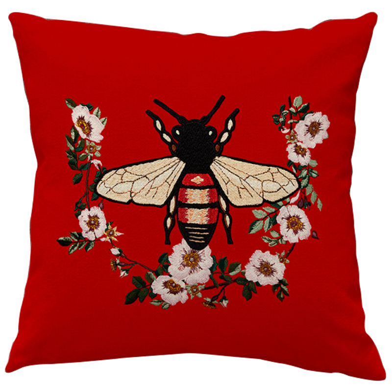 Декоративная подушка Стиль Gucci Bee Red Красный Бежевый Черный в Краснодаре | Loft Concept 