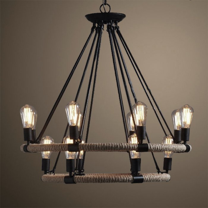 Люстра Round Tube Double Loft Rope Light Черный в Краснодаре | Loft Concept 