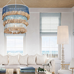 Люстра трехъярусная с декором из круглых деревянных бусин с кисточками Blue Wooden Beads Chandelier варинант исполнения - 3 | Loft Concept в Краснодаре