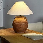 Настольная лампа керамическая коричневая с тканевым абажуром Eastern Tale варинант исполнения - 1 | Loft Concept в Краснодаре