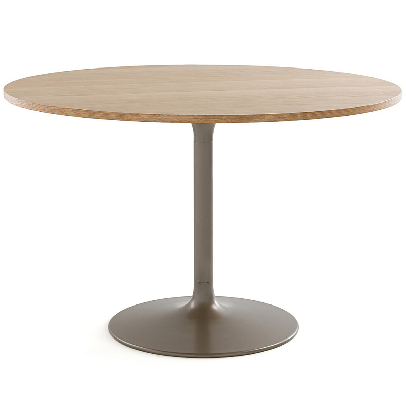 Круглый обеденный стол на одной ножке Remo Round Dining Table Светлый дуб Бежево-серый Круглый обеденный стол на одной ножке Remo Round Dining Table Светлый дуб Бежево-серый в Краснодаре | Loft Concept