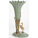 Ваза зеленая фарфоровая с волнистым краем с бронзовой фигуркой журавля Eden Garden  варинант исполнения - 4 | Loft Concept в Краснодаре