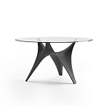 Дизайнерский круглый обеденный стол стеклянный с фигурным подстольем из цемента ARC Dining Table варинант исполнения - 6 | Loft Concept в Краснодаре