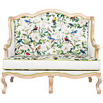 Диван двухместный из натурального бука золотистый с изображением птиц и цветов Blooming Birds варинант исполнения - 1 | Loft Concept в Краснодаре