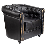 Кресло кожаное с мягкими подлокотниками на 4-х деревянных ножках Logan Leather Armchair black варинант исполнения - 1 | Loft Concept в Краснодаре