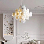 Люстра  с каскадом из круглых декоративных элементов  White Clear Glass Chandelier варинант исполнения - 3 | Loft Concept в Краснодаре