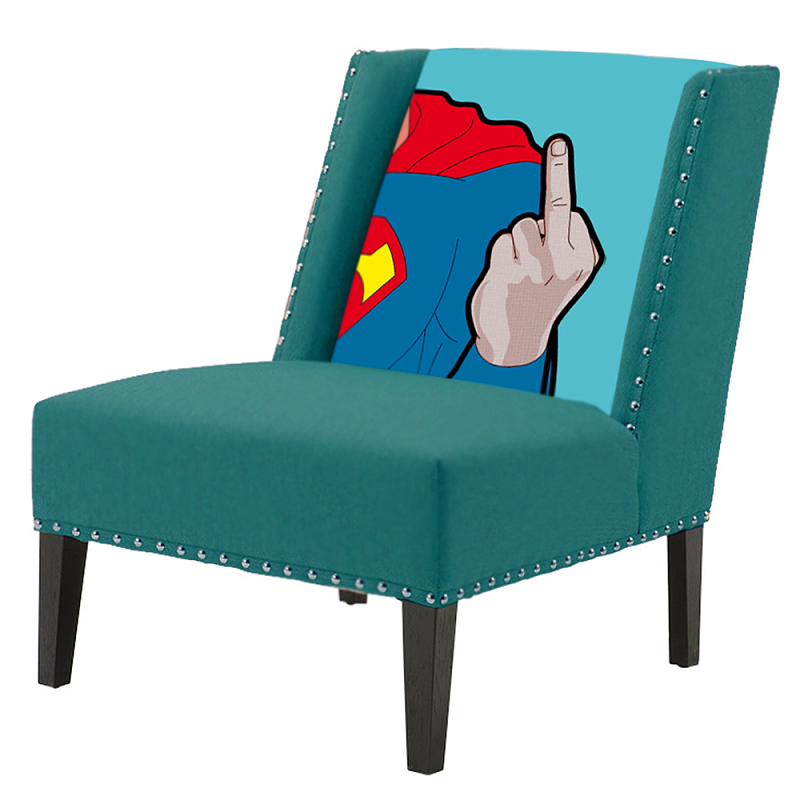 FUN Armchair "Superman fuck off" Turquoise Дизайнерское кресло с цветным принтом Бирюзовый в Краснодаре | Loft Concept 