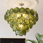 Люстра из зеленых стеклянных дисков с перламутровым эффектом Green Glowing Glaze варинант исполнения - 3 | Loft Concept в Краснодаре