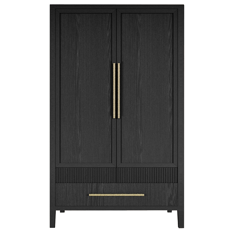 Шкаф платяной Primo с выдвижными ящиками шпон Светлый дуб Черный Золотой в Краснодаре | Loft Concept 