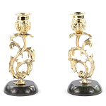 Подсвечники бронзовые на подставке из натурального камня нефрит Stone Candlestick варинант исполнения - 1 | Loft Concept в Краснодаре