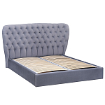 Кровать двуспальная серая с основанием из массива дерева с мягким изголовьем Velour Beds варинант исполнения - 1 | Loft Concept в Краснодаре