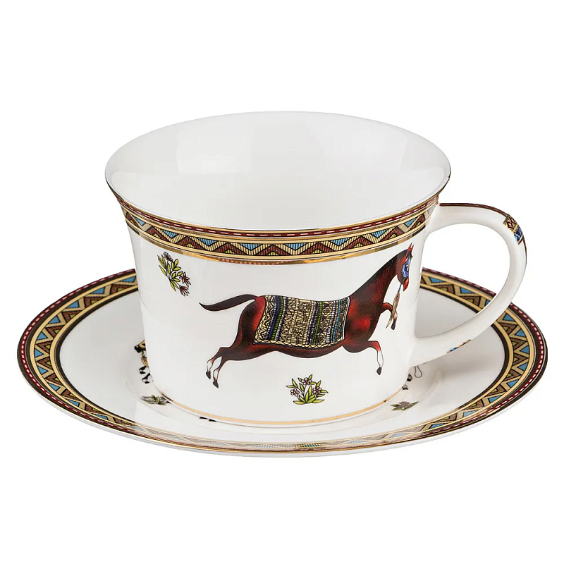 Чайная пара из фарфора с изображением лошади 250 мл Porcelain Horse Set  Белый Мульти в Краснодаре | Loft Concept 