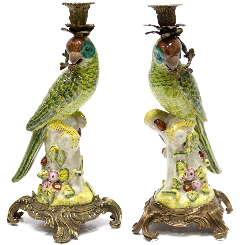 Подсвечник Candlestick Green Parrot Зеленый Бронза в Краснодаре | Loft Concept 