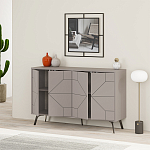 Комод бежево-серый с 4-мя дверцами с геометрическим рисунком на металлических ножках DUNE CONSOLE LIGHT MOCHA варинант исполнения - 2 | Loft Concept в Краснодаре