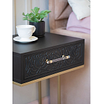 Приставной столик с резным узором на выдвижном ящике Black Table Carved Pattern варинант исполнения - 6 | Loft Concept в Краснодаре