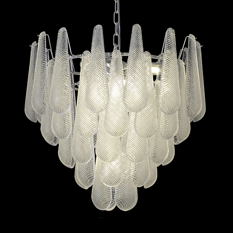 Люстра с подвесками из рифленного стекла в форме капель Textured Glass Chandelier Прозрачный Хром Люстра с подвесками из рифленного стекла в форме капель Textured Glass Chandelier Прозрачный Хром в Краснодаре | Loft Concept