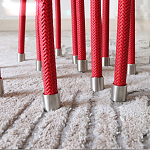 Дизайнерский журнальный стол с круглой прозрачной столешницей и основанием в виде красных металлических тросов Wires варинант исполнения - 3 | Loft Concept в Краснодаре