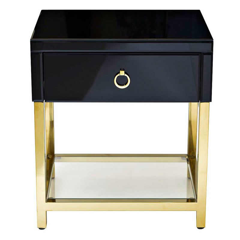 Тумба Black Gold Nightstand Глянцевый черный Глянцевое золото Прозрачный в Краснодаре | Loft Concept 