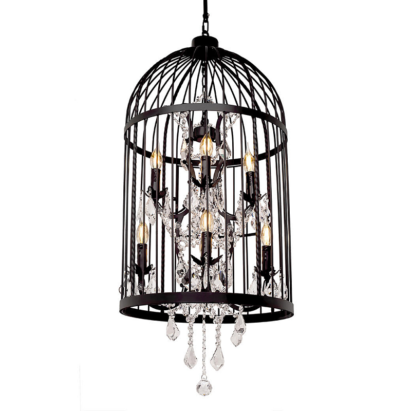 Люстра подвесная в виде клетки с подвесками BIRDCAGE CHANDELIER Черный Прозрачное Стекло Люстра подвесная в виде клетки с подвесками BIRDCAGE CHANDELIER Черный Прозрачное Стекло в Краснодаре | Loft Concept
