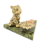 Подсвечник с фигуркой тигра из бронзы и натурального камня змеевик Stone Candlestick варинант исполнения - 1 | Loft Concept в Краснодаре