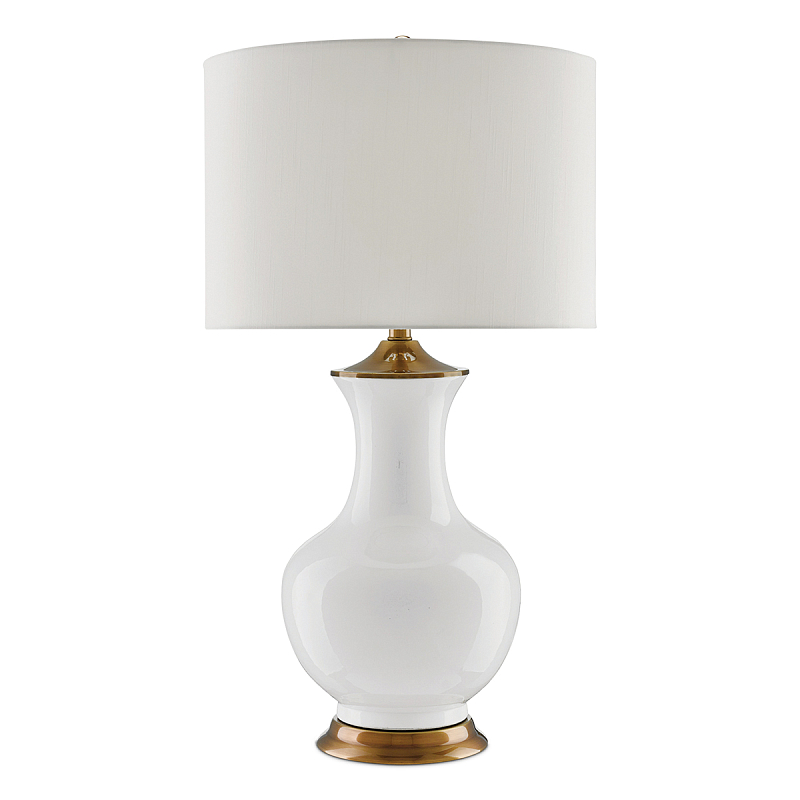 Настольная лампа белого цвета с фарфоровым основанием и латунными акцентами и тканевым абажуром Currey & Company Белый Латунь в Краснодаре | Loft Concept 