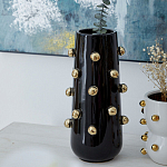 Ваза черная цилиндрическая с глянцевым покрытием и золотыми декоративными элементами Molecule Collection варинант исполнения - 3 | Loft Concept в Краснодаре