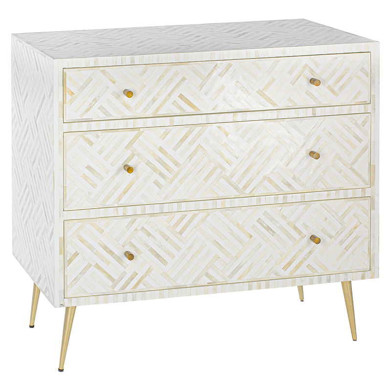 Комод инкрустация костью White Indian Bone Inlay 3 drawer Белый Белый в Краснодаре | Loft Concept 