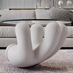 Дизайнерский журнальный стол с круглой прозрачной столешницей на белом фигурном основании Luqak варинант исполнения - 1 | Loft Concept в Краснодаре