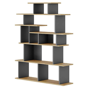 Стеллаж прямой с вертикальными и горизонтальными полками цвета антрацит и древесины APOLLON BOOKCASE ANTHRACITE OAK
