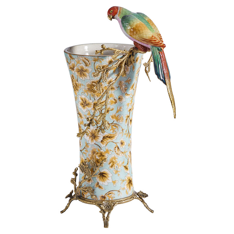 Ваза фарфоровая с птицей на бронзовой ветке Garden of Eden Бронза Мульти в Краснодаре | Loft Concept 