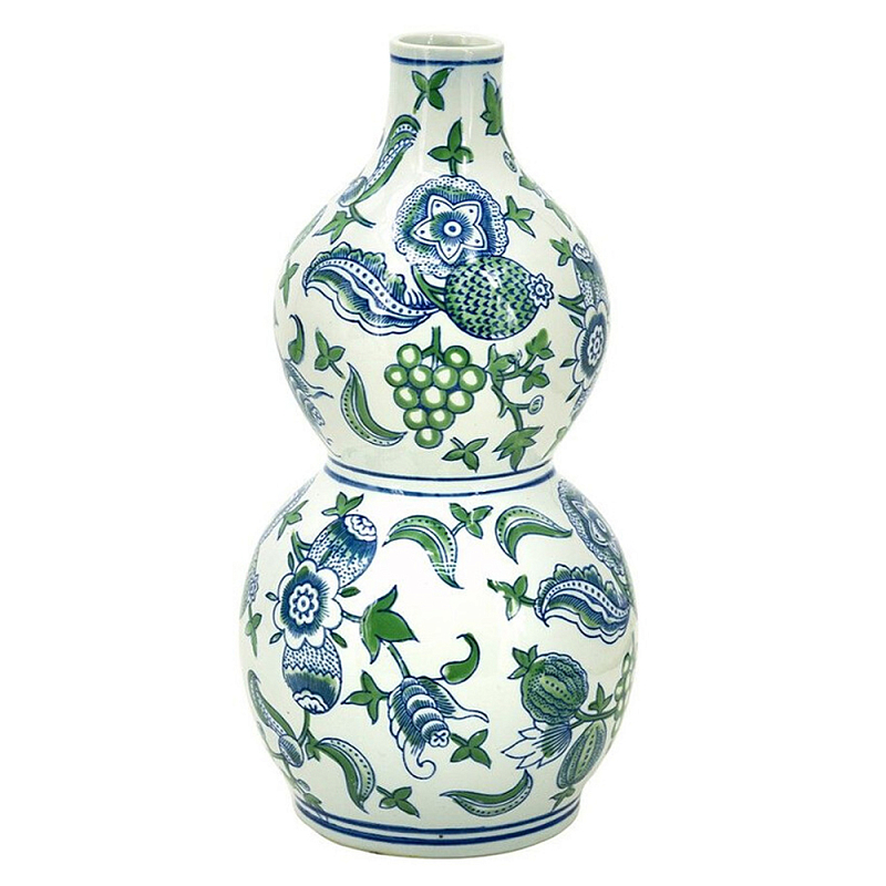 Ваза фигурная с сине-зелеными узорами распустившихся цветов Blossoming Spring Зеленый Белый Синий в Краснодаре | Loft Concept 