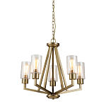 Люстра цвета латунь с 5-ю цилиндрическими плафонами из прозрачного пузырчатого стекла Kichler варинант исполнения - 1 | Loft Concept в Краснодаре