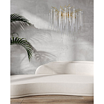 Люстра золотого цвета с декоративными ветками и длинными прозрачными стеклянными подвесами в форме сосулек Droplet Chandelier варинант исполнения - 12 | Loft Concept в Краснодаре