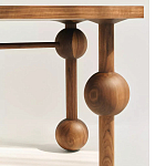 Обеденный стол деревянный с круглыми декоративными элементами на ножках Koko варинант исполнения - 1 | Loft Concept в Краснодаре