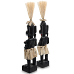 Комплект из 2-х деревянных статуэток Asmat Straw Headdress Statuettes Multicolor варинант исполнения - 4 | Loft Concept в Краснодаре