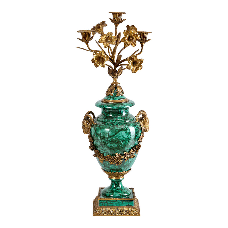 Подсвечник из фарфора с бронзовыми цветочными элементами Malachite Candlestick Бронза Малахит в Краснодаре | Loft Concept 