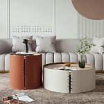 Круглый приставной стол Baxter Leather Side Table варинант исполнения - 4 | Loft Concept в Краснодаре