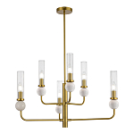 Люстра с 6-ю плафонами в форме стеклянных трубок и мраморных декоративных элементов Montreal варинант исполнения - 1 | Loft Concept в Краснодаре