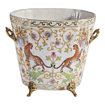 Кашпо с растительным и животным орнаментом на бронзовых ножках Turquoise Blooming Garden варинант исполнения - 1 | Loft Concept в Краснодаре