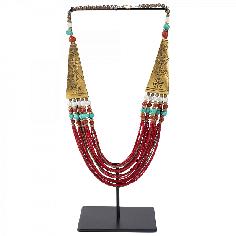 Ожерелье на подставке NECKLACE RED AND BRASS Латунь Красный в Краснодаре | Loft Concept 