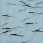 Обои ручная роспись Fishes Original colourway on Duck Egg dyed silk варинант исполнения - 1 | Loft Concept в Краснодаре